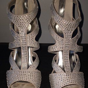 JESSICA SIMPSON GRAY & SILVER SUEDE STILETTOS